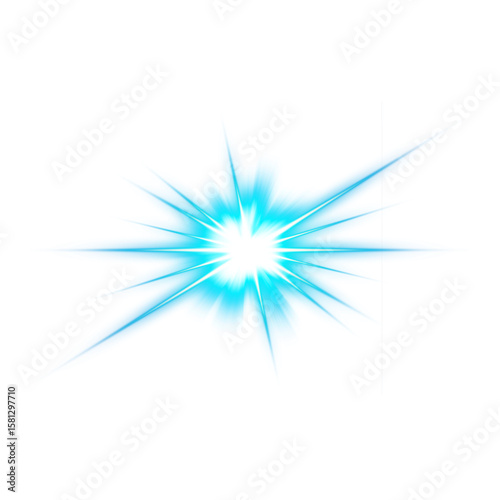 Blue Radiant Star Light Effect on Transparent Background