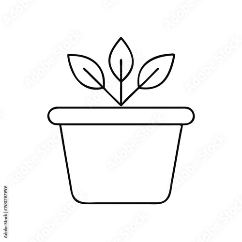 Plant pot icon with leaves in minimalist design