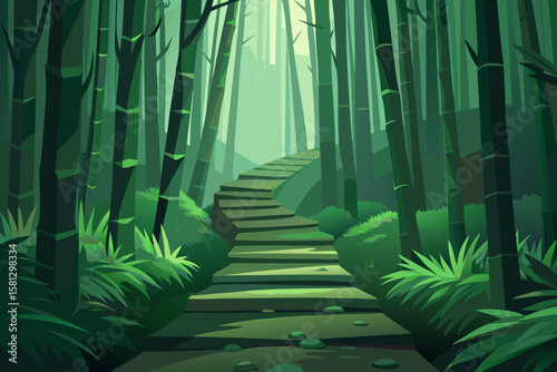 A tranquil green bamboo forest in Thailand creates a serene natural pattern
