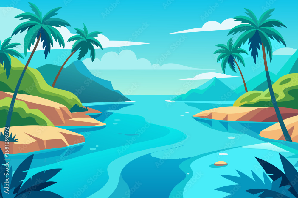 Fototapeta premium Tropical island paradise with palm trees on a summer beach