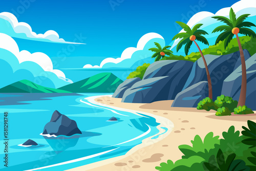 Tropical island paradise with palm trees on a sandy beach