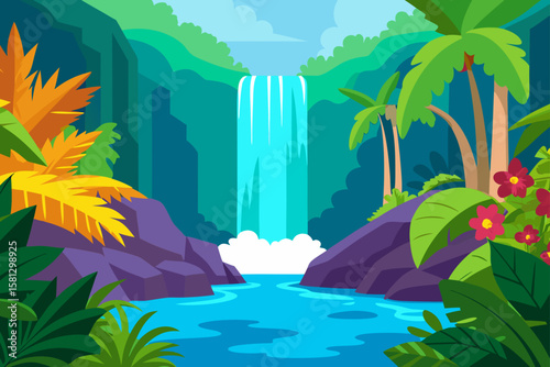 Tropical island paradise with palm trees, a sandy beach, and clear ocean water under a summer sky