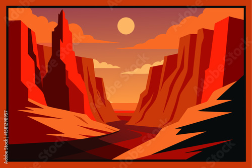 Majestic desert landscape at sunset, featuring a lone man's silhouette against the vibrant sky and mountains