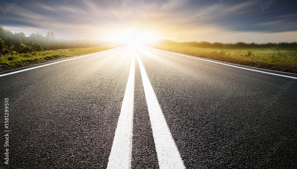Fototapeta premium road surface with white lines leading to bright light