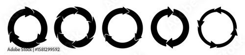 A visual representation of cyclical processes using circular arrow diagrams in progression