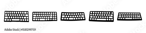 Diverse Black and White Computer Keyboards Arranged in a Row Digitally Illustrated