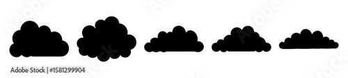 Black and White Silhouetted Bushes with Various Rounded and Flat Shapes
