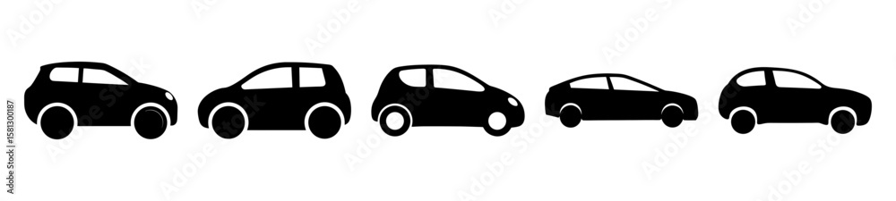 Obraz premium Collection of black cartoon style car icons in various shapes and sizes