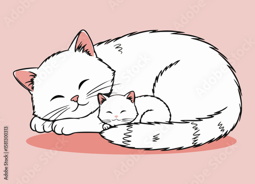 cute cat sleeping with little cat . design 2 dimension
