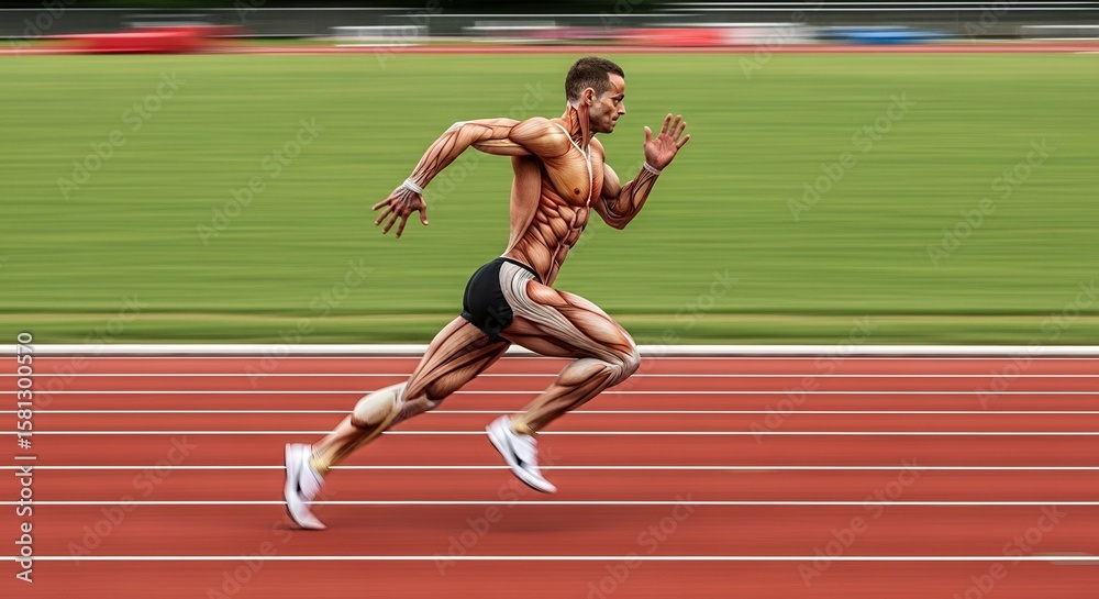 Obraz premium Running Athlete Muscular Anatomy on Track