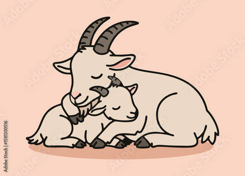 cute cute goat sleeping with little goat. design 2 dimension