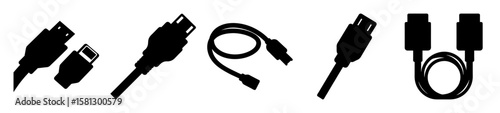 Silhouette illustration featuring various types of computer and device connector cables