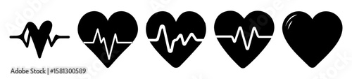 Progression of heart health depicted as simple icons with heartbeat lines