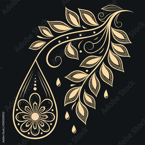 Elegant gold floral vector design with waterdrop motifs for decoration and design
