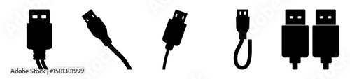 Collection of USB connector silhouettes depicting a variety of cable styles