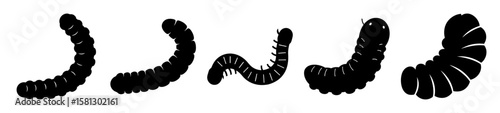 A dynamic collection of caterpillar silhouettes in various poses and forms