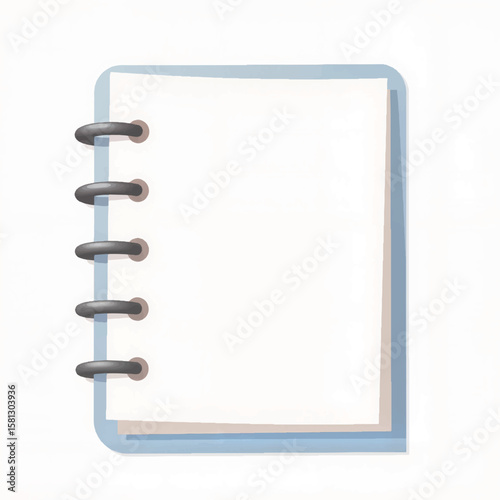 Blank notebook with blue cover and spiral binding on white background  
