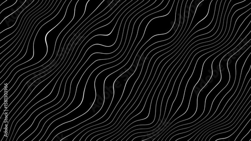 Abstract wavy lines background. 4K seamless loop of flowing topographic contours. Minimalist motion graphics for tech, corporate presentations, and elegant video projects. Black and White.