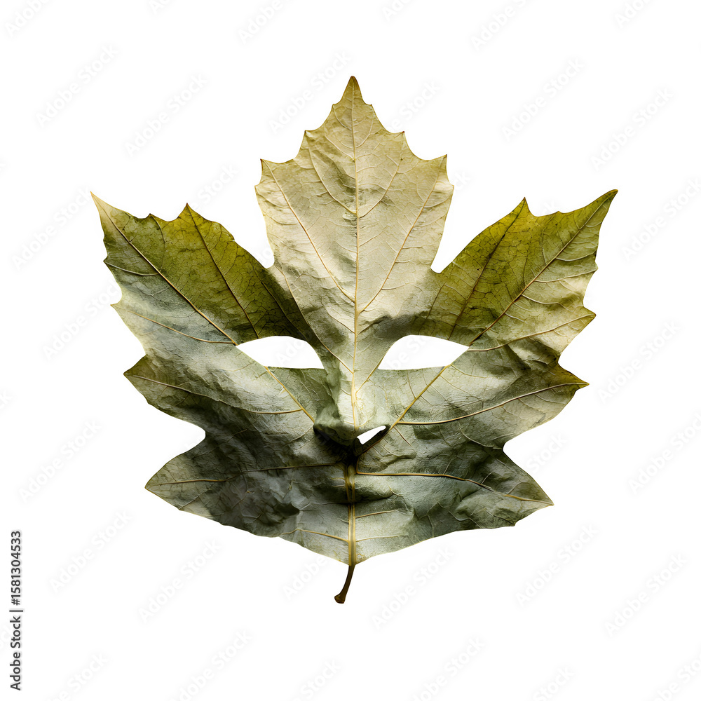 Fototapeta premium Autumn Leaf Shaped Face Mask Isolated on Transparent Background