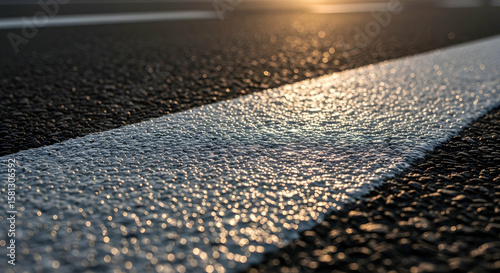 Highway Surface With Dividing Line At Sunset For Road Infrastructure