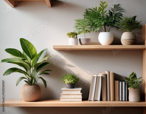 cozy minimalist home decor shelves displaying houseplants and books zoom virtual background cozy interior backdrop living room background for virtual meetings deep and sophisticated