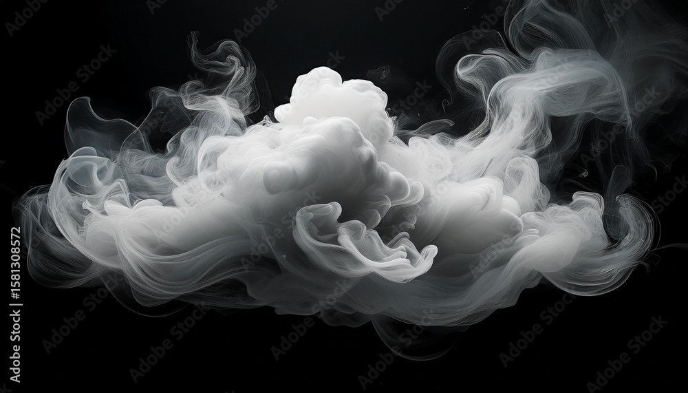 Fototapeta premium white smoke cloud is floating on black background