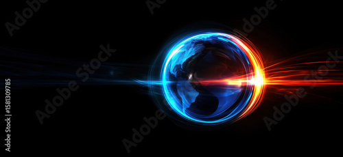 Glowing Earth with Dynamic Light Effects Representing Global Connectivity and Technology.