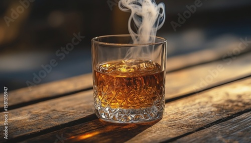 Whiskey in a Crystal Glass on a Wooden Table