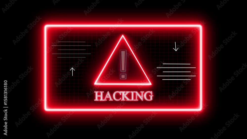Hacked icon ,Warning hack security breach computer hacking warning message hacked alert Animation of hacked text banner, microprocessor connections