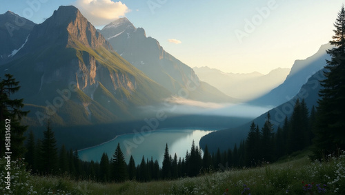 Stunning Majestic Mountain Landscape with Snow-Capped Peaks and Clear Blue Sky in Scenic Wilderness

