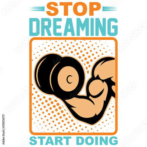 Motivational Fitness Emblem: An invigorating visual blend of a muscular arm flexing its strength, paired with an insightful slogan.