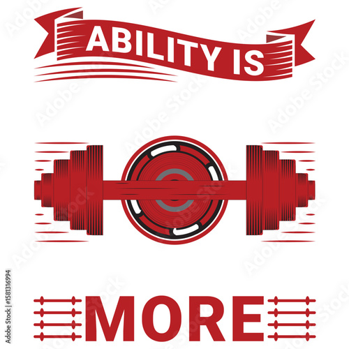 Ability is more: Dynamically illustrated text proclaims Ability Is More, accompanied by a barbell motif that symbolizes power and potential. A vibrant visual statement suitable for health, fitness.