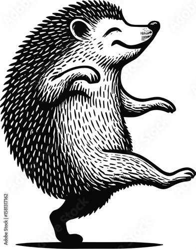 Dancing hedgehog vector black silhouette print design