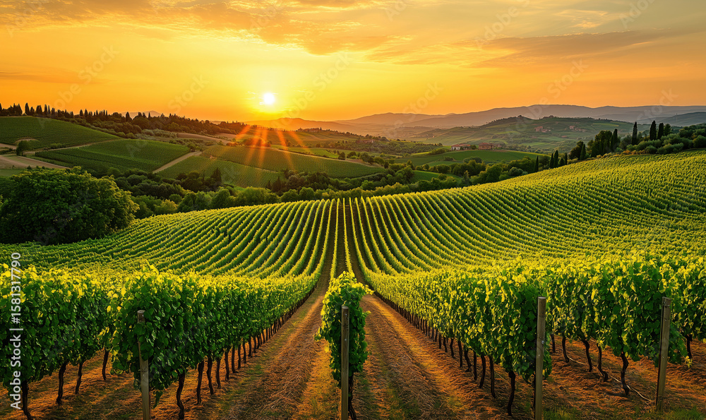 custom made wallpaper toronto digitalStunning sunset over lush vineyard landscape in Tuscany, Italy with rows of grapevines.
