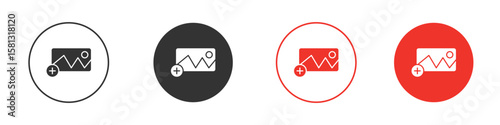 Add photos icon pictogram in solid version.