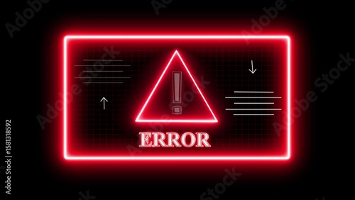 Error messages with exclamation mark symbol appearing chaotically on computer screen. During system failure or hacker attack. Error in program code listing, red crash on software developer screen.