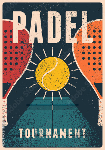 Padel tennis Tournament typographical vintage grunge style poster design. Retro vector illustration.