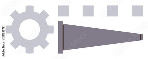 Gear, funnel, and squares forming a conceptual design for automation, process flow, productivity, transition, data filtering, optimization and decision-making. Ideal for management technology