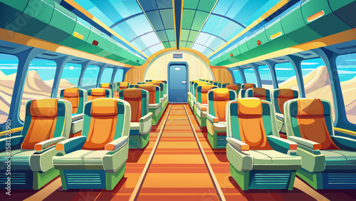 Spacious premium economy airplane cabin with comfortable seating
