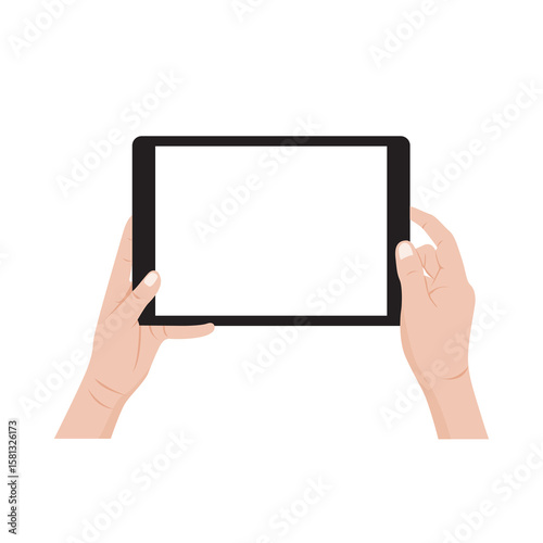 Vector illustration of hand holding a digital tablet with a blank screen