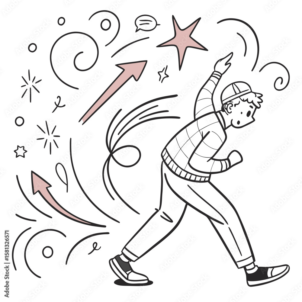 Fototapeta premium Chalk Line Movement Elements Vector Hand Drawn Doodle Arrows Sparkles Motion Icons