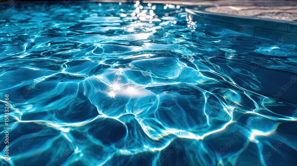 Naklejka premium Close-Up of Blue Swimming Pool Water With Sunlight Reflections
