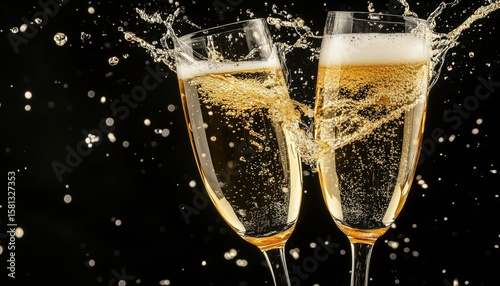 Wallpaper Mural Elegant Black Background Featuring Champagne Glasses Overflowing With Fizzing Bubbles, Perfect For Celebrations And Special Occasions. Celebrate In Style. Torontodigital.ca