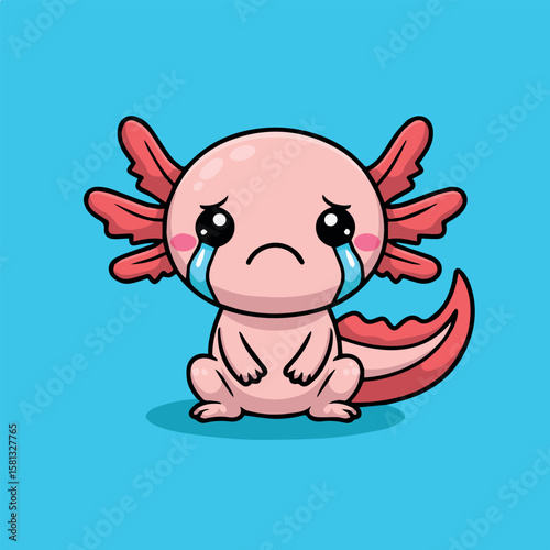 Sad axolotl cartoon drawing amphibian illustration aquatic animal cute design