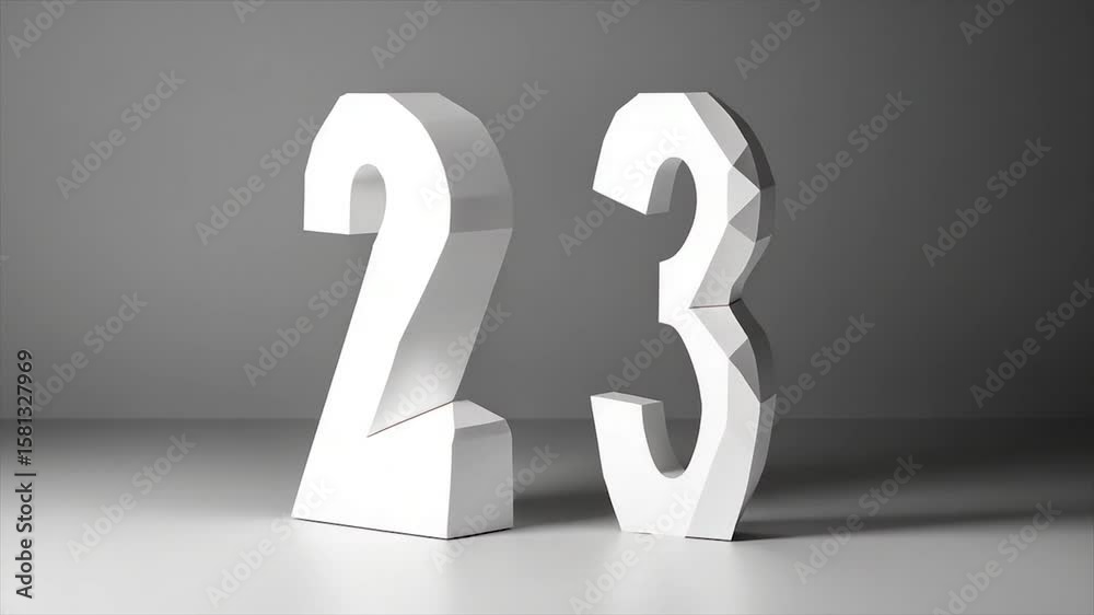 White, polygonal 23 number design, minimalist style White, polygonal 23 number design, minimalist style