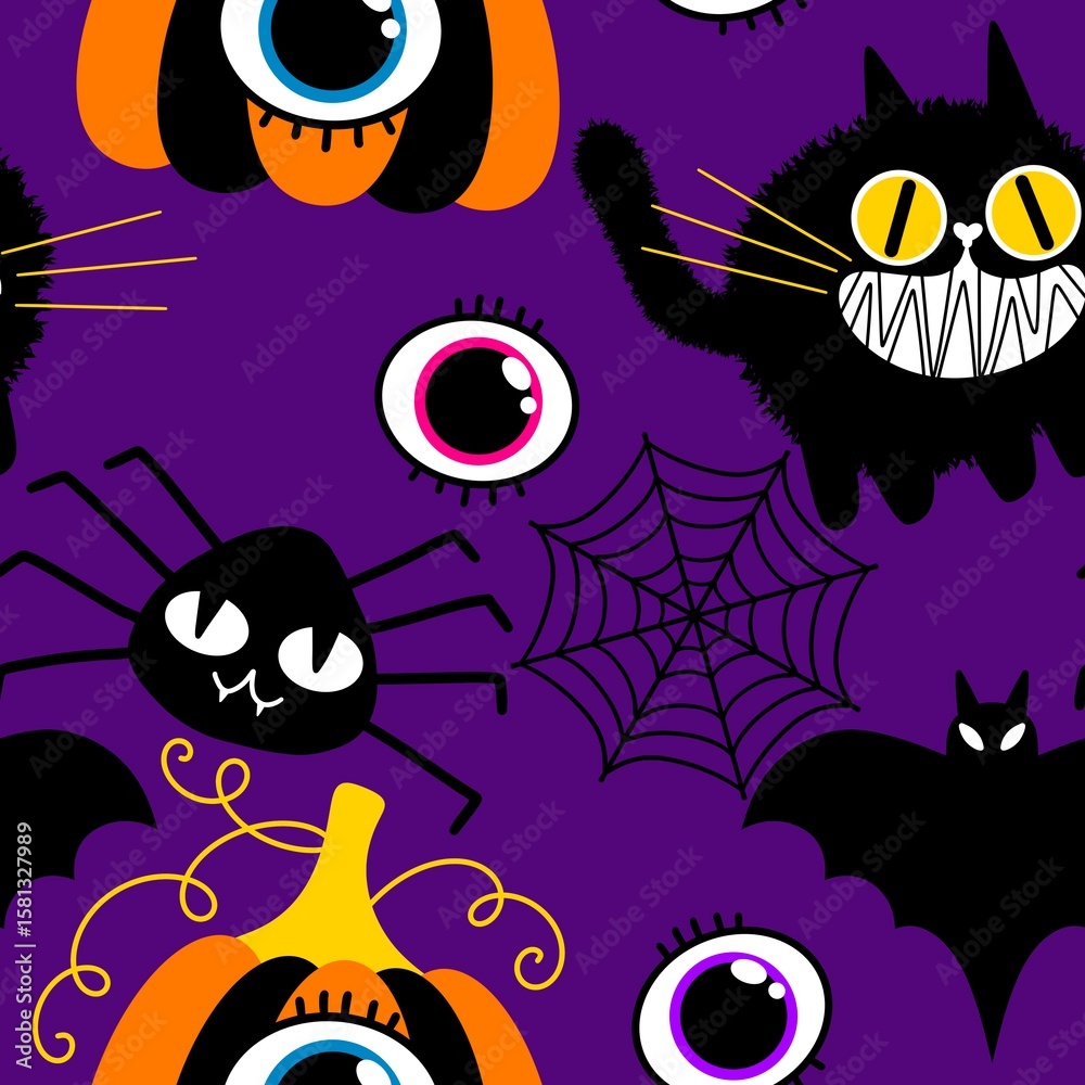 Fototapeta premium Halloween animals seamless cats pattern for wrapping paper