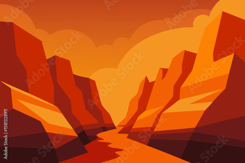 A vibrant vector illustration of a western desert landscape at sunset or sunrise, showcasing silhouetted mountains, a lone tree, and colorful clouds against the horizon