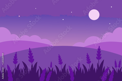Moonlit night sky over a dark forest landscape with stars and silhouettes of trees
