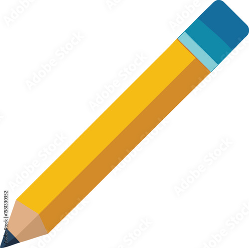 Yellow Pencil with Blue Eraser Simple Illustration for Design Projects