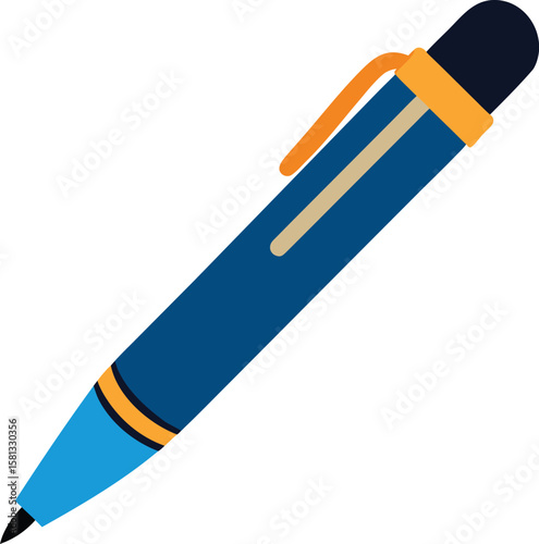 Elegant Blue and Orange Pen Illustration Vector Design for Stationery and Office Supplies